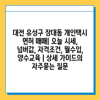 대전 유성구 장대동 개인택시 면허 매매| 오늘 시세, 넘버값, 자격조건, 월수입, 양수교육 | 상세 가이드