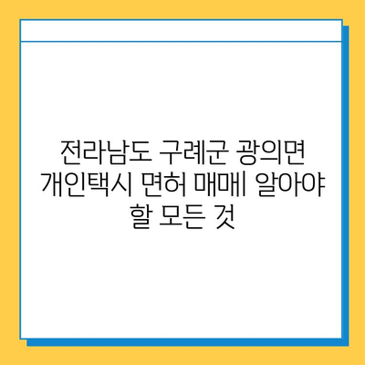 전라남도 구례군 광의면 개인택시 면허 매매| 시세, 넘버값, 자격조건, 월수입, 양수교육 | 오늘의 가격 정보