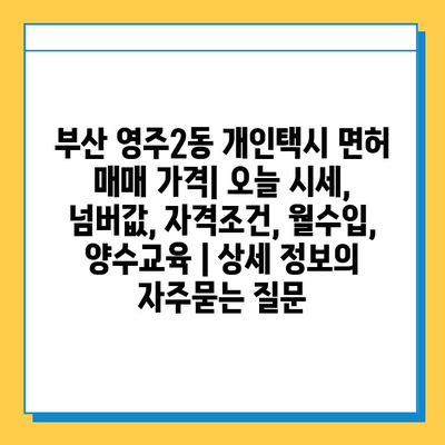 부산 영주2동 개인택시 면허 매매 가격| 오늘 시세, 넘버값, 자격조건, 월수입, 양수교육 | 상세 정보