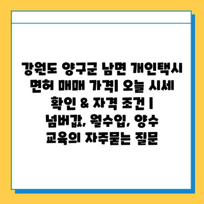 강원도 양구군 남면 개인택시 면허 매매 가격| 오늘 시세 확인 & 자격 조건 | 넘버값, 월수입, 양수 교육