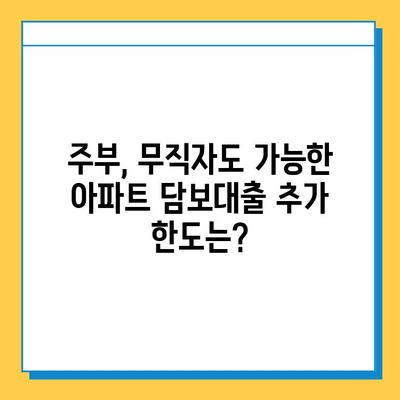 주부 아파트담보대출| 무직자 추가 대출 한도, 얼마나 가능할까요? | 주부대출, 무직자대출, 추가대출 한도