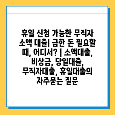 휴일 신청 가능한 무직자 소액 대출| 급한 돈 필요할 때, 어디서? | 소액대출, 비상금, 당일대출, 무직자대출, 휴일대출