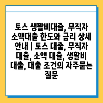 토스 생활비대출, 무직자 소액대출 한도와 금리 상세 안내 | 토스 대출, 무직자 대출, 소액 대출, 생활비 대출, 대출 조건