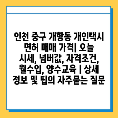 인천 중구 개항동 개인택시 면허 매매 가격| 오늘 시세, 넘버값, 자격조건, 월수입, 양수교육 | 상세 정보 및 팁