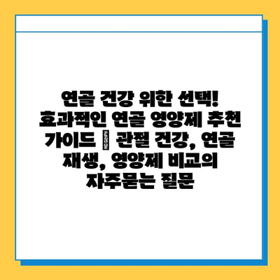 연골 건강 위한 선택! 효과적인 연골 영양제 추천 가이드 | 관절 건강, 연골 재생, 영양제 비교