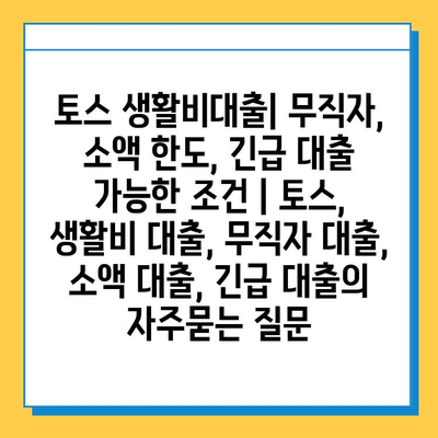 토스 생활비대출| 무직자, 소액 한도, 긴급 대출 가능한 조건 | 토스, 생활비 대출, 무직자 대출, 소액 대출, 긴급 대출