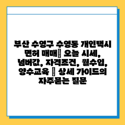 부산 수영구 수영동 개인택시 면허 매매| 오늘 시세, 넘버값, 자격조건, 월수입, 양수교육 | 상세 가이드