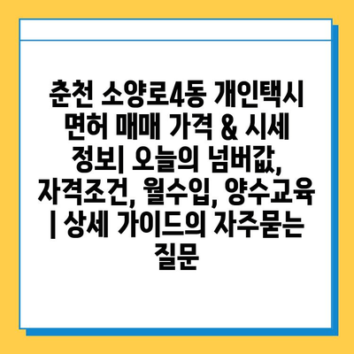 춘천 소양로4동 개인택시 면허 매매 가격 & 시세 정보| 오늘의 넘버값, 자격조건, 월수입, 양수교육 | 상세 가이드