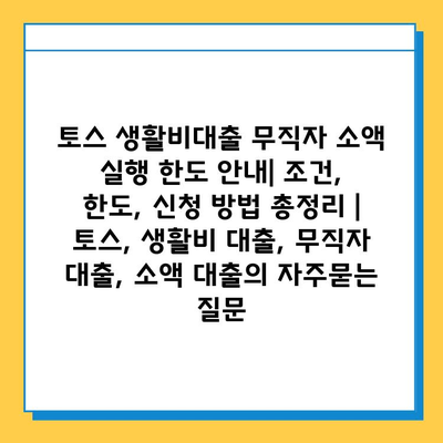 토스 생활비대출 무직자 소액 실행 한도 안내| 조건, 한도, 신청 방법 총정리 | 토스, 생활비 대출, 무직자 대출, 소액 대출