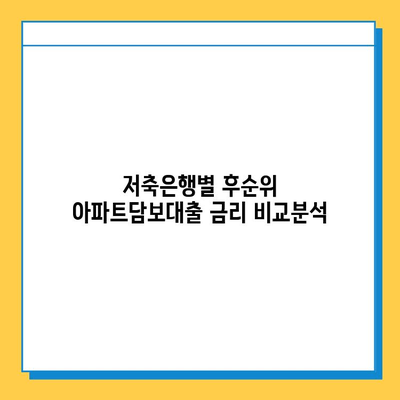 무직자도 가능! 저축은행 후순위 아파트담보대출 비교분석| 조건, 금리, 한도 총정리 | 후순위, 아파트담보대출, 무직자, 비교