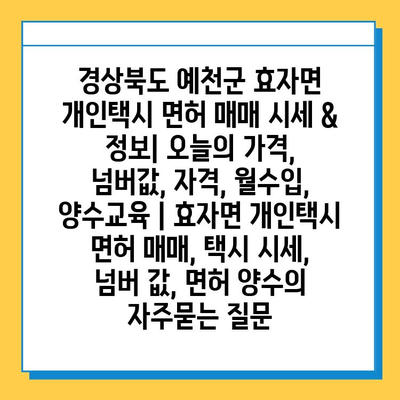 경상북도 예천군 효자면 개인택시 면허 매매 시세 & 정보| 오늘의 가격, 넘버값, 자격, 월수입, 양수교육 | 효자면 개인택시 면허 매매, 택시 시세, 넘버 값, 면허 양수