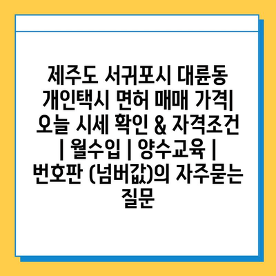 제주도 서귀포시 대륜동 개인택시 면허 매매 가격| 오늘 시세 확인 & 자격조건 | 월수입 | 양수교육 | 번호판 (넘버값)