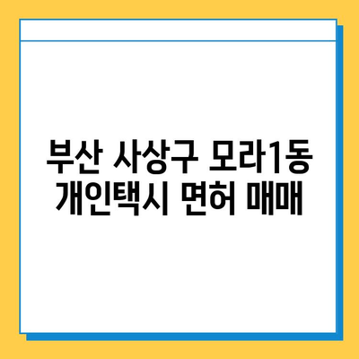 부산 사상구 모라1동 개인택시 면허 매매 가격| 오늘 시세, 넘버값, 자격, 월수입, 양수교육 | 상세 가이드