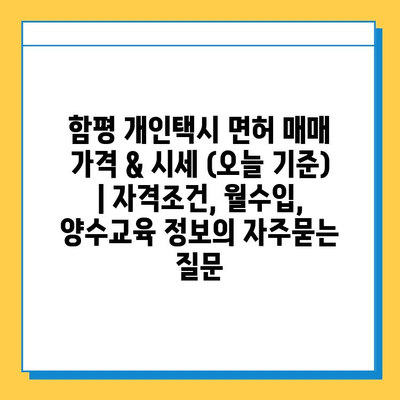 함평 개인택시 면허 매매 가격 & 시세 (오늘 기준) | 자격조건, 월수입, 양수교육 정보