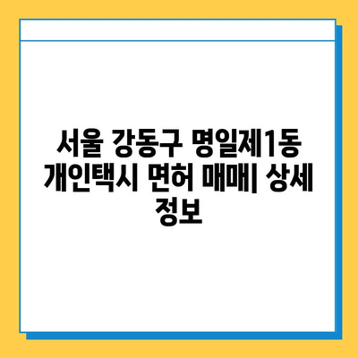 서울 강동구 명일제1동 개인택시 면허 매매| 오늘 시세, 넘버값, 자격 조건, 월수입, 양수 교육 | 상세 정보