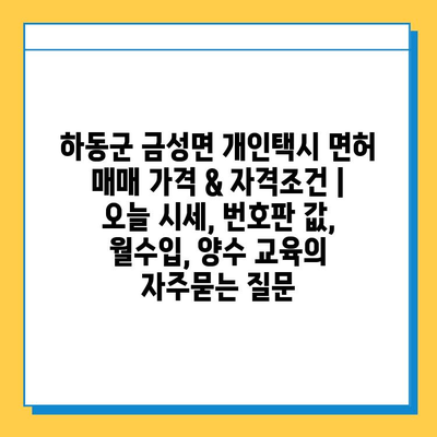 하동군 금성면 개인택시 면허 매매 가격 & 자격조건 | 오늘 시세, 번호판 값, 월수입, 양수 교육