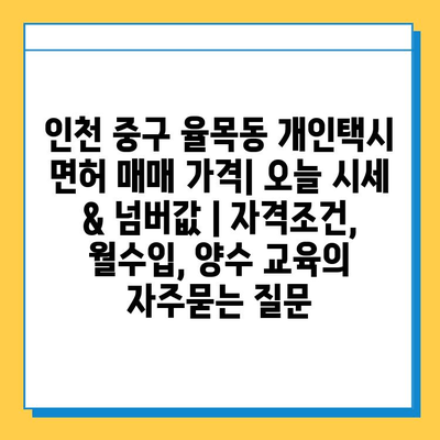 인천 중구 율목동 개인택시 면허 매매 가격| 오늘 시세 & 넘버값 | 자격조건, 월수입, 양수 교육