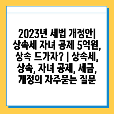 2023년 세법 개정안| 상속세 자녀 공제 5억원, 상속 드가자? | 상속세, 상속, 자녀 공제, 세금, 개정