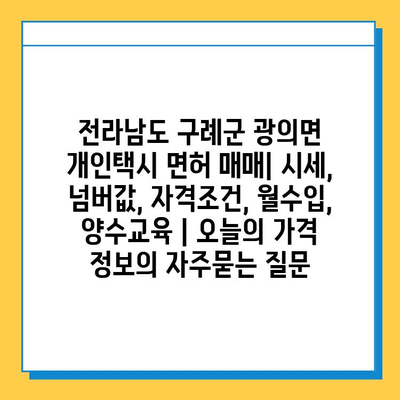 전라남도 구례군 광의면 개인택시 면허 매매| 시세, 넘버값, 자격조건, 월수입, 양수교육 | 오늘의 가격 정보