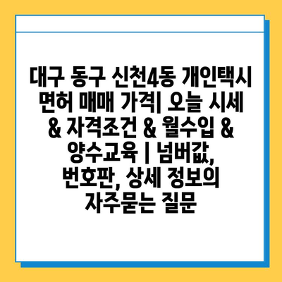 대구 동구 신천4동 개인택시 면허 매매 가격| 오늘 시세 & 자격조건 & 월수입 & 양수교육 | 넘버값, 번호판, 상세 정보