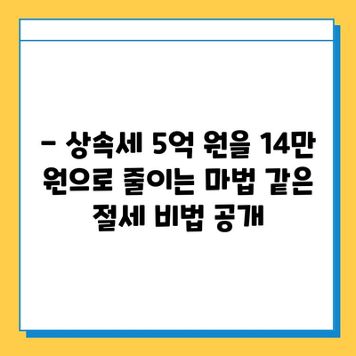 상속세 5억 원, 14만 원으로 줄이는 절세 전략| 상속세 절세 혜택 총정리 | 상속, 증여, 세금, 절세, 팁