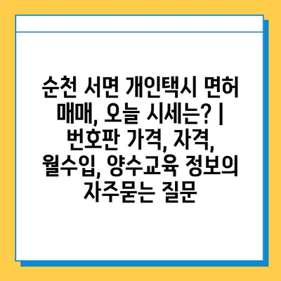 순천 서면 개인택시 면허 매매, 오늘 시세는? | 번호판 가격, 자격, 월수입, 양수교육 정보