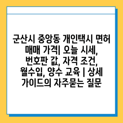 군산시 중앙동 개인택시 면허 매매 가격| 오늘 시세, 번호판 값, 자격 조건, 월수입, 양수 교육 | 상세 가이드