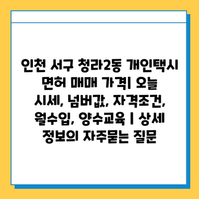 인천 서구 청라2동 개인택시 면허 매매 가격| 오늘 시세, 넘버값, 자격조건, 월수입, 양수교육 | 상세 정보