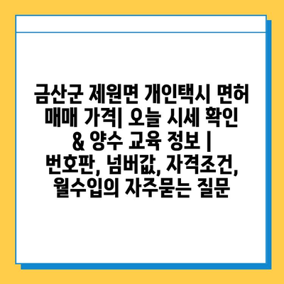 금산군 제원면 개인택시 면허 매매 가격| 오늘 시세 확인 & 양수 교육 정보 | 번호판, 넘버값, 자격조건, 월수입