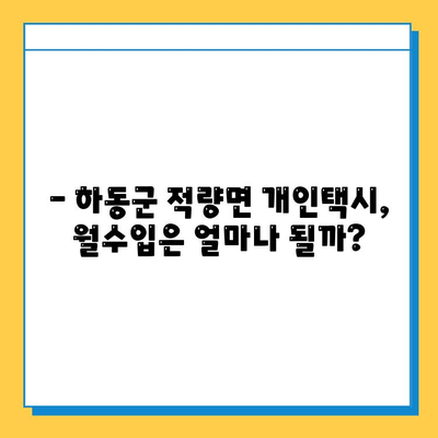 하동군 적량면 개인택시 면허 매매 가격 (번호판, 넘버값) | 자격조건, 월수입, 양수교육 정보 완벽 가이드