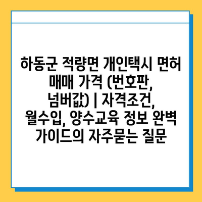 하동군 적량면 개인택시 면허 매매 가격 (번호판, 넘버값) | 자격조건, 월수입, 양수교육 정보 완벽 가이드