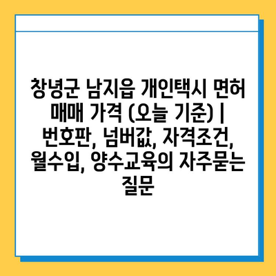 창녕군 남지읍 개인택시 면허 매매 가격 (오늘 기준) | 번호판, 넘버값, 자격조건, 월수입, 양수교육