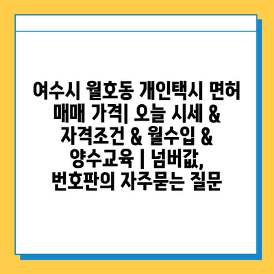 여수시 월호동 개인택시 면허 매매 가격| 오늘 시세 & 자격조건 & 월수입 & 양수교육 | 넘버값, 번호판