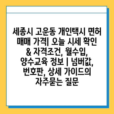 세종시 고운동 개인택시 면허 매매 가격| 오늘 시세 확인 & 자격조건, 월수입, 양수교육 정보 | 넘버값, 번호판, 상세 가이드