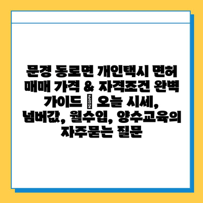 문경 동로면 개인택시 면허 매매 가격 & 자격조건 완벽 가이드 | 오늘 시세, 넘버값, 월수입, 양수교육