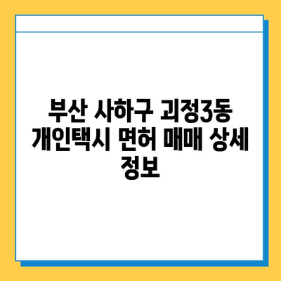 부산 사하구 괴정3동 개인택시 면허 매매 가격| 오늘 시세, 넘버값, 자격조건, 월수입, 양수교육 | 상세 정보