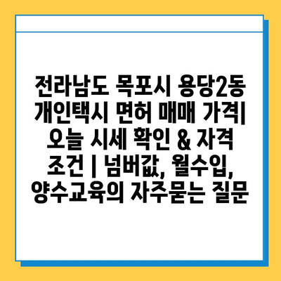 전라남도 목포시 용당2동 개인택시 면허 매매 가격| 오늘 시세 확인 & 자격 조건 | 넘버값, 월수입, 양수교육