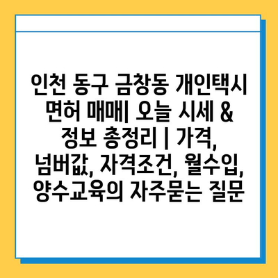 인천 동구 금창동 개인택시 면허 매매| 오늘 시세 & 정보 총정리 | 가격, 넘버값, 자격조건, 월수입, 양수교육