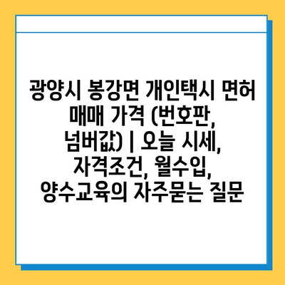 광양시 봉강면 개인택시 면허 매매 가격 (번호판, 넘버값) | 오늘 시세, 자격조건, 월수입, 양수교육