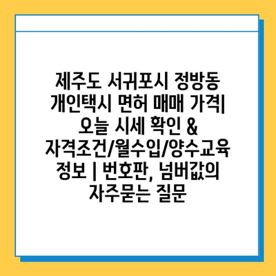 제주도 서귀포시 정방동 개인택시 면허 매매 가격| 오늘 시세 확인 & 자격조건/월수입/양수교육 정보 | 번호판, 넘버값