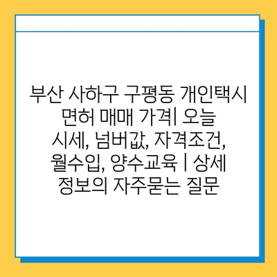 부산 사하구 구평동 개인택시 면허 매매 가격| 오늘 시세, 넘버값, 자격조건, 월수입, 양수교육 | 상세 정보