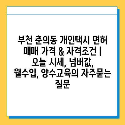 부천 춘의동 개인택시 면허 매매 가격 & 자격조건 | 오늘 시세, 넘버값, 월수입, 양수교육