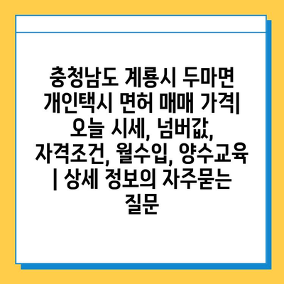 충청남도 계룡시 두마면 개인택시 면허 매매 가격| 오늘 시세, 넘버값, 자격조건, 월수입, 양수교육 | 상세 정보