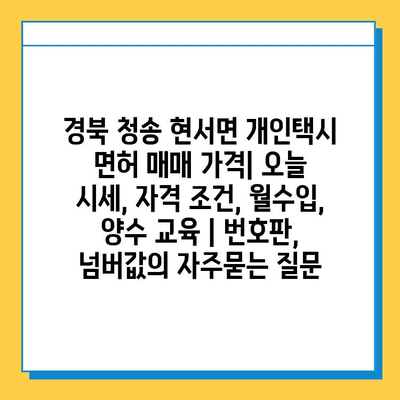 경북 청송 현서면 개인택시 면허 매매 가격| 오늘 시세, 자격 조건, 월수입, 양수 교육 | 번호판, 넘버값