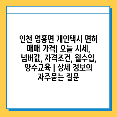 인천 영흥면 개인택시 면허 매매 가격| 오늘 시세, 넘버값, 자격조건, 월수입, 양수교육 | 상세 정보