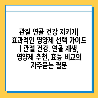 관절 연골 건강 지키기| 효과적인 영양제 선택 가이드 | 관절 건강, 연골 재생, 영양제 추천, 효능 비교