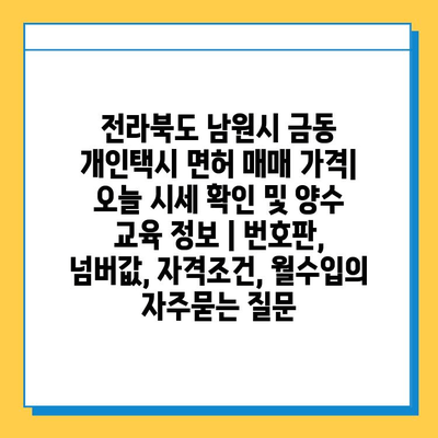 전라북도 남원시 금동 개인택시 면허 매매 가격| 오늘 시세 확인 및 양수 교육 정보 | 번호판, 넘버값, 자격조건, 월수입