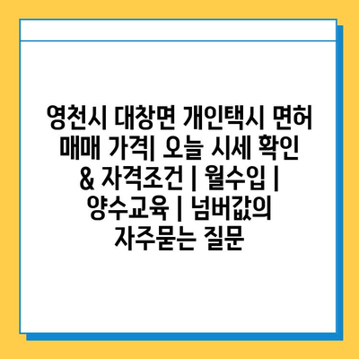 영천시 대창면 개인택시 면허 매매 가격| 오늘 시세 확인 & 자격조건 | 월수입 | 양수교육 | 넘버값