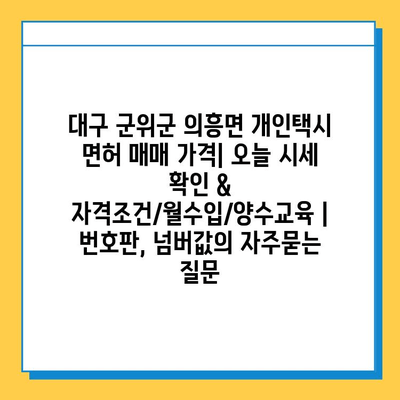 대구 군위군 의흥면 개인택시 면허 매매 가격| 오늘 시세 확인 & 자격조건/월수입/양수교육 | 번호판, 넘버값