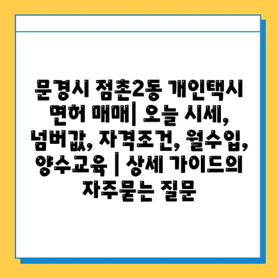 문경시 점촌2동 개인택시 면허 매매| 오늘 시세, 넘버값, 자격조건, 월수입, 양수교육 | 상세 가이드